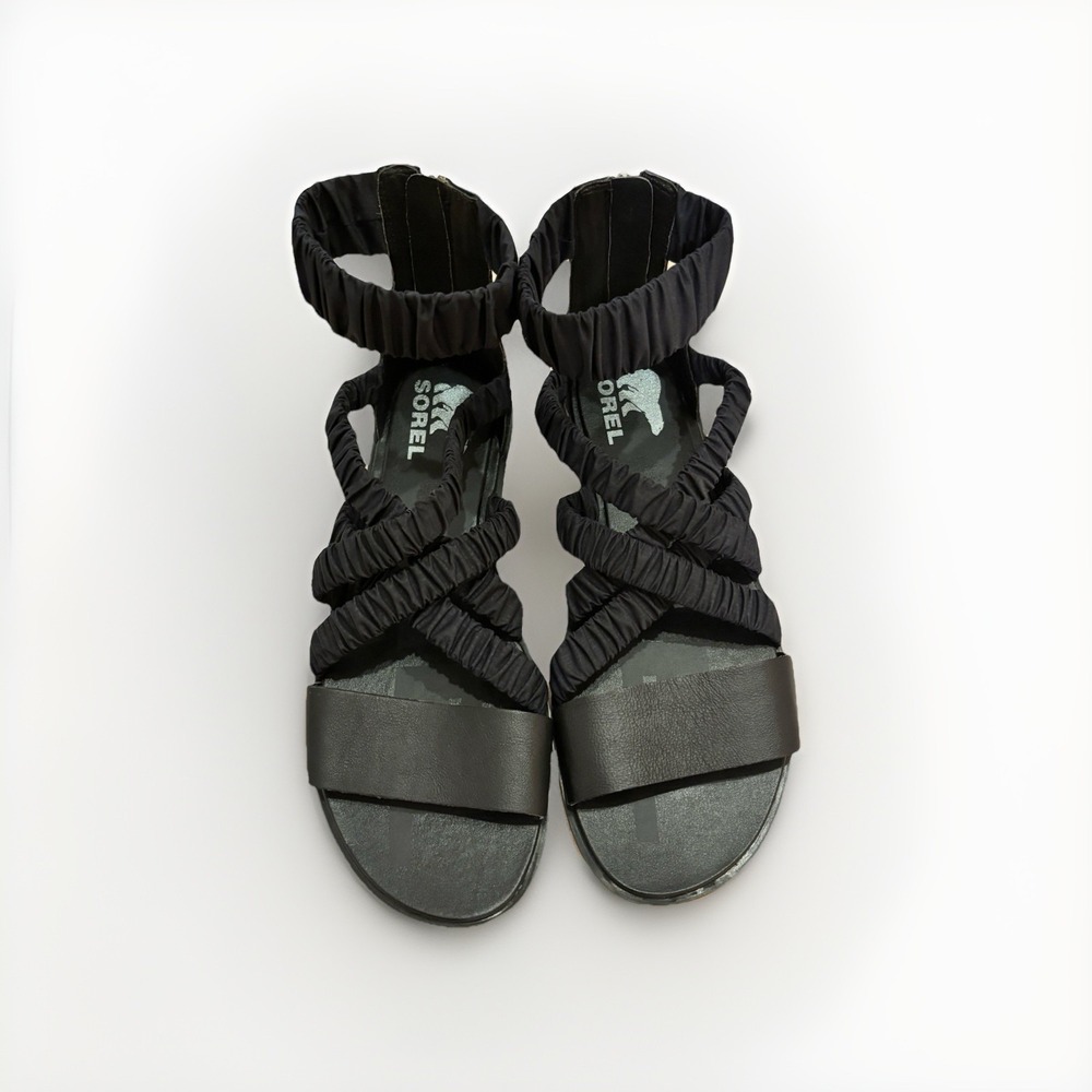 Sorel Ella II Ankle Strap Sandal Leather Bohemian Strappy Black Size 9.5 Womens